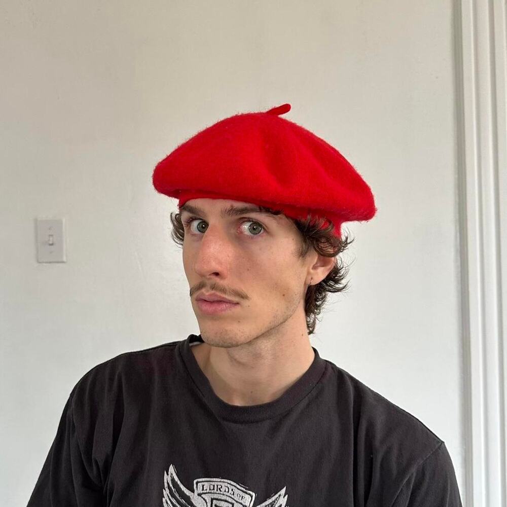 Vintage Red Basic Weird Beret Knit French Hat Cap Accessory